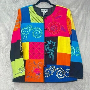 Indigo Moon Patchwork Embroidered Artsy‎ Boho Funky Wacky Jacket Size M